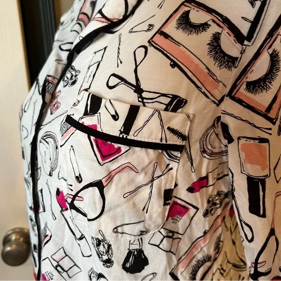 Kate Spade Dream A Little Dream Makeup Print Pajama Top Only Lightweight Flannel - Picture 5 of 8